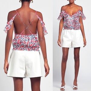 Poupette St. Barth Floral Ruffle Crop Tank Top